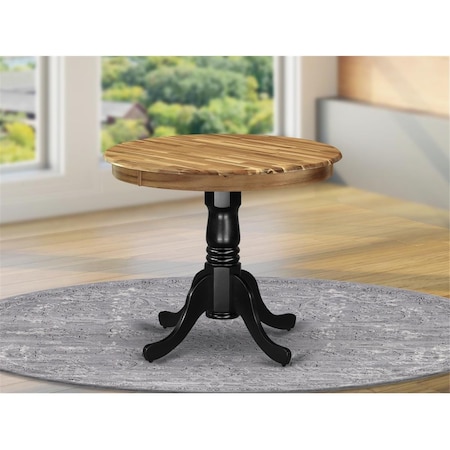 East West Furniture 36 in. Antique Round Acacia Wood Dining Table with Wirebrushed Black Pedestal AMT-NBK-TP